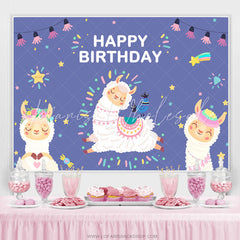 Lofaris Cute Pink Llama Purple Festival Birthday Backdrop