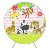 Cute Pink Safari Round Backdrop for Kids Celebration