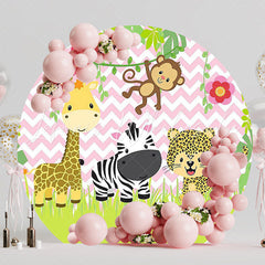 Cute Pink Safari Round Backdrop for Kids Celebration