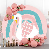 Lofaris Cute Pink Swan Round Backdrop for Girl Baby Shower