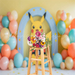 Cute Pokemon Colorful Balloons Cake Smash Backdrop