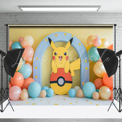Cute Pokemon Colorful Balloons Cake Smash Backdrop