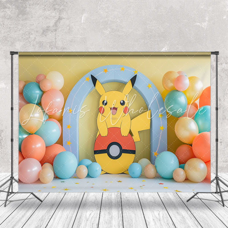 Cute Pokemon Colorful Balloons Cake Smash Backdrop