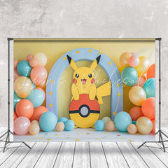 Cute Pokemon Colorful Balloons Cake Smash Backdrop