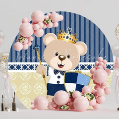 Cute Prince Bear Round Backdrop For Baby Shower Party Theme