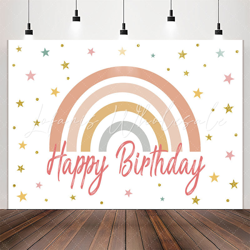 Lofaris Cute Rainbow Stars White Happy Birthday Backdrop