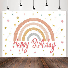 Lofaris Cute Rainbow Stars White Happy Birthday Backdrop