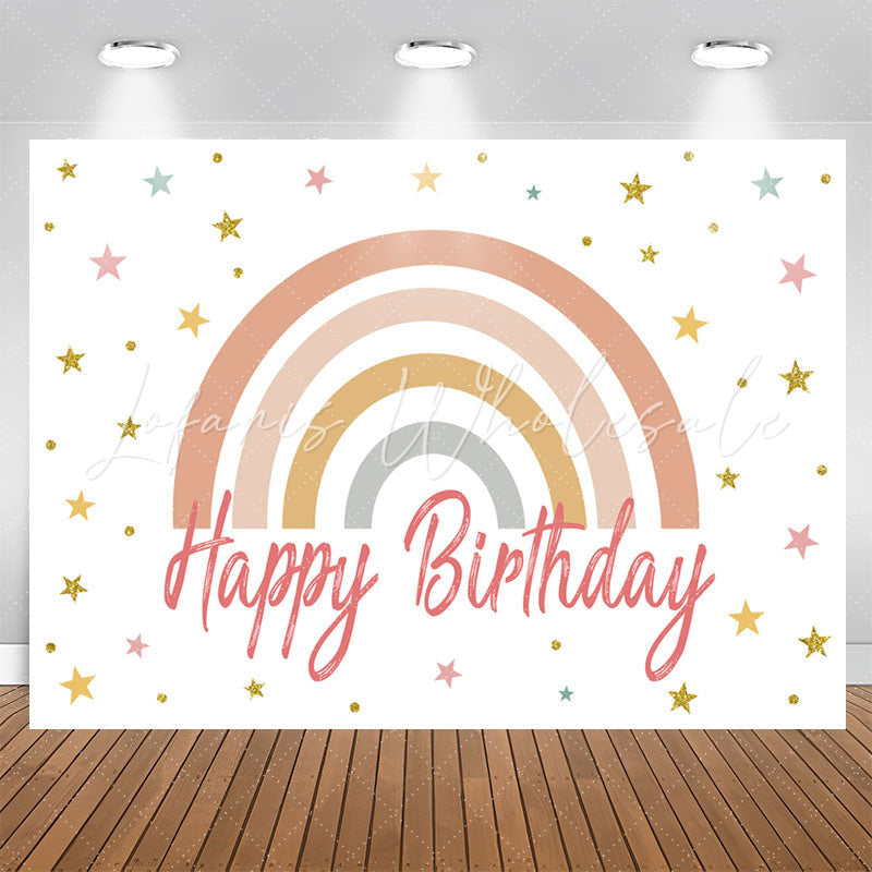 Lofaris Cute Rainbow Stars White Happy Birthday Backdrop
