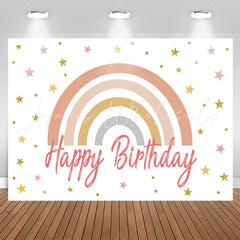 Lofaris Cute Rainbow Stars White Happy Birthday Backdrop