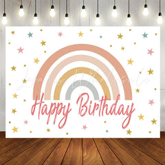 Lofaris Cute Rainbow Stars White Happy Birthday Backdrop