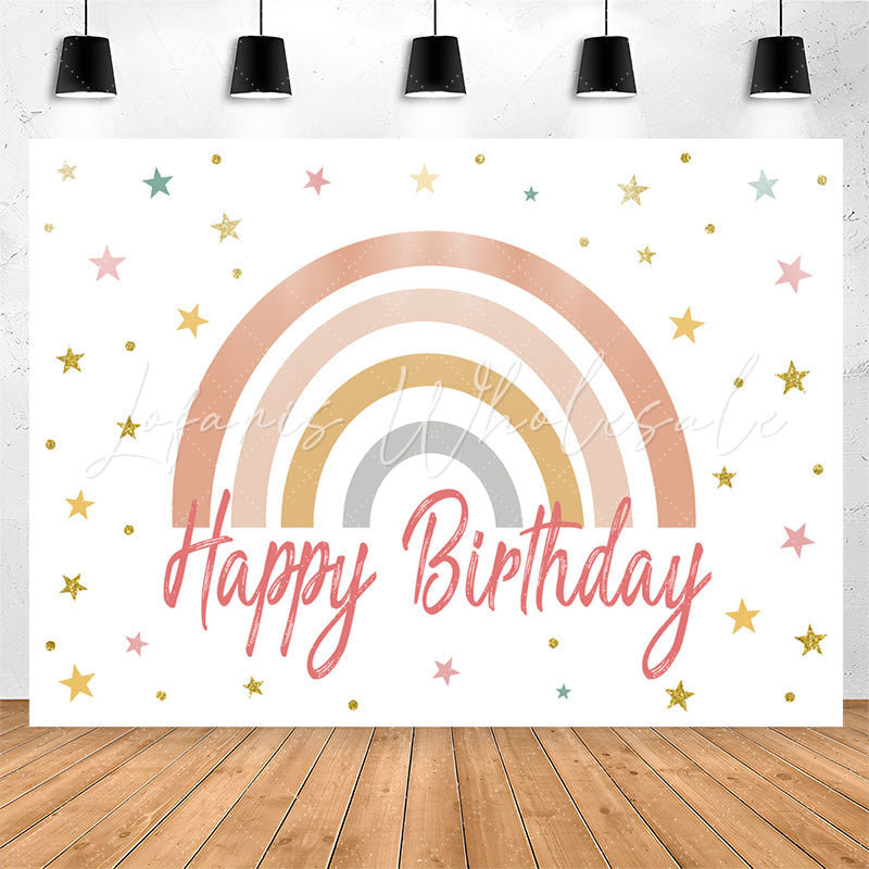 Lofaris Cute Rainbow Stars White Happy Birthday Backdrop