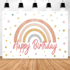 Lofaris Cute Rainbow Stars White Happy Birthday Backdrop