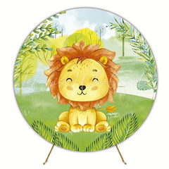 Cute Safari Little Lion Round Backdrop for Kids Celebration