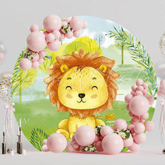 Cute Safari Little Lion Round Backdrop for Kids Celebration