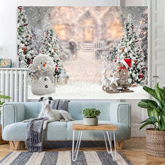 Lofaris Cute Snowman And Christmas Tree Backdrop