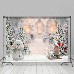 Lofaris Cute Snowman And Christmas Tree Backdrop