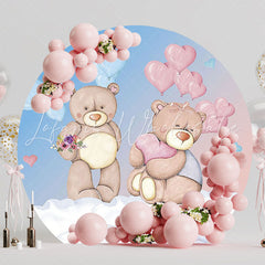 Cute Teddy Bears with Hearts Round Backdrop for Baby Shower
