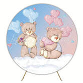 Cute Teddy Bears with Hearts Round Backdrop for Baby Shower