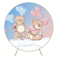 Cute Teddy Bears with Hearts Round Backdrop for Baby Shower