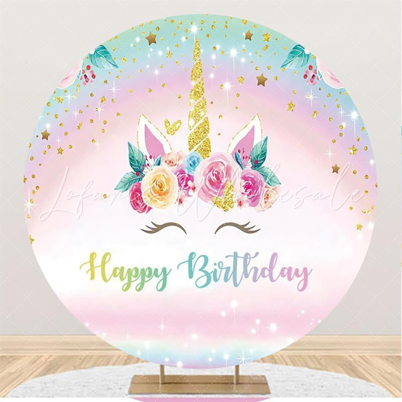 Lofaris Cute Unicorn Happy Birthday Round Backdrop for Girl