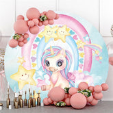Lofaris Cute Unicorn Star Pink Baby Shower Circle Backdrop