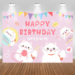 Lofaris Cute White Cats Lets Pawty Purple Birthday Backdrop
