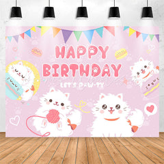 Lofaris Cute White Cats Lets Pawty Purple Birthday Backdrop