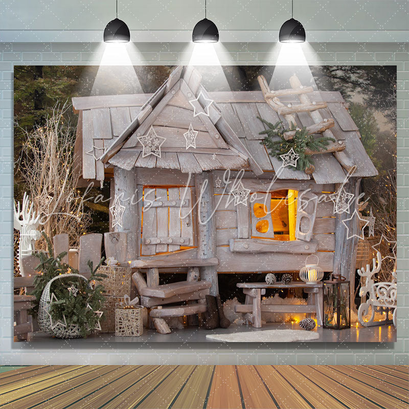 Lofaris Cute White Wooden House Photo Christmas Backdrop