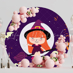 Cute Witch Round Backdrop for Halloween Celebration