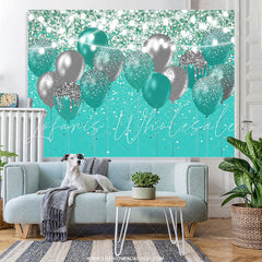 Lofaris Cyan And Silver Glitter Balloons Birthday Backdrop