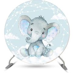 Lofaris Cyan Blue Elephant Cloud Round Baby Shower Backdrop