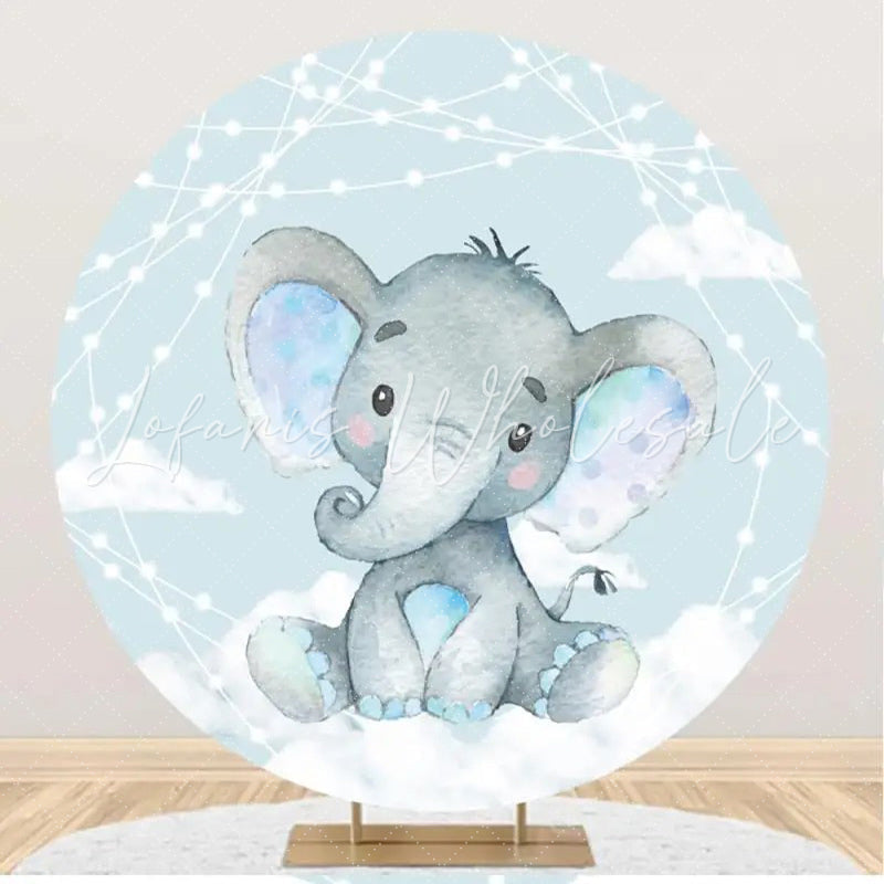 Lofaris Cyan Blue Elephant Cloud Round Baby Shower Backdrop