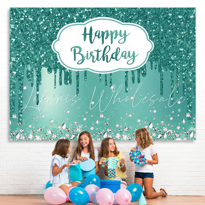 Lofaris Cyan Diamonds Glitter Bokeh Happy Birthday Backdrop
