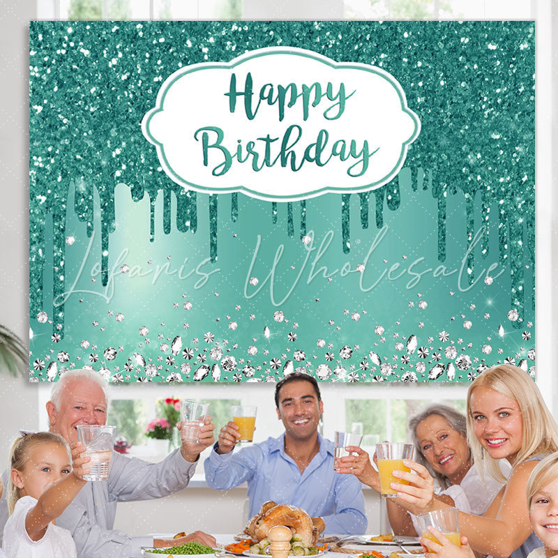 Lofaris Cyan Diamonds Glitter Bokeh Happy Birthday Backdrop