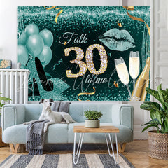 Lofaris Cyan Glitter Bokeh 30th Happy Birthday Party Backdrop
