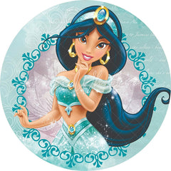 Lofaris Cyan Glitter Cartoon Princess Round Birthday Backdrop