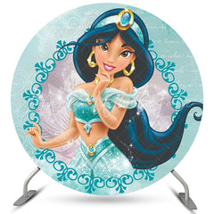 Lofaris Cyan Glitter Cartoon Princess Round Birthday Backdrop