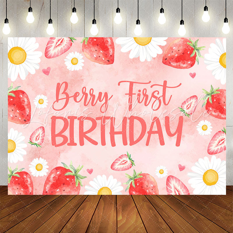 Lofaris Daisy Pink Berry First Birthday Backdrop For Girls