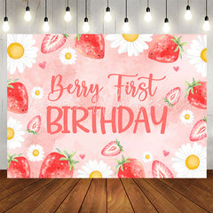 Lofaris Daisy Pink Berry First Birthday Backdrop For Girls