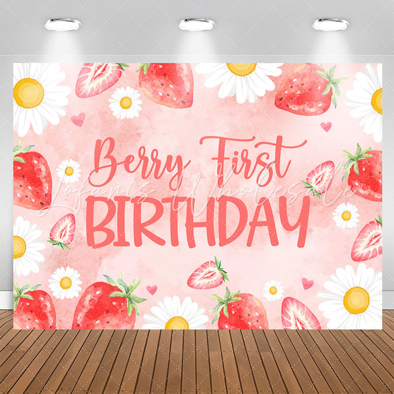 Lofaris Daisy Pink Berry First Birthday Backdrop For Girls