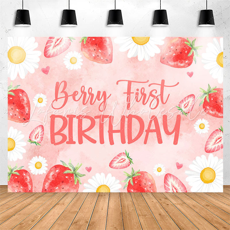 Lofaris Daisy Pink Berry First Birthday Backdrop For Girls