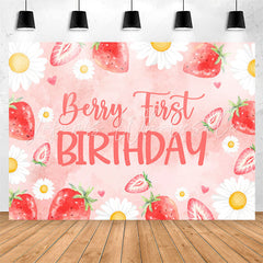 Lofaris Daisy Pink Berry First Birthday Backdrop For Girls