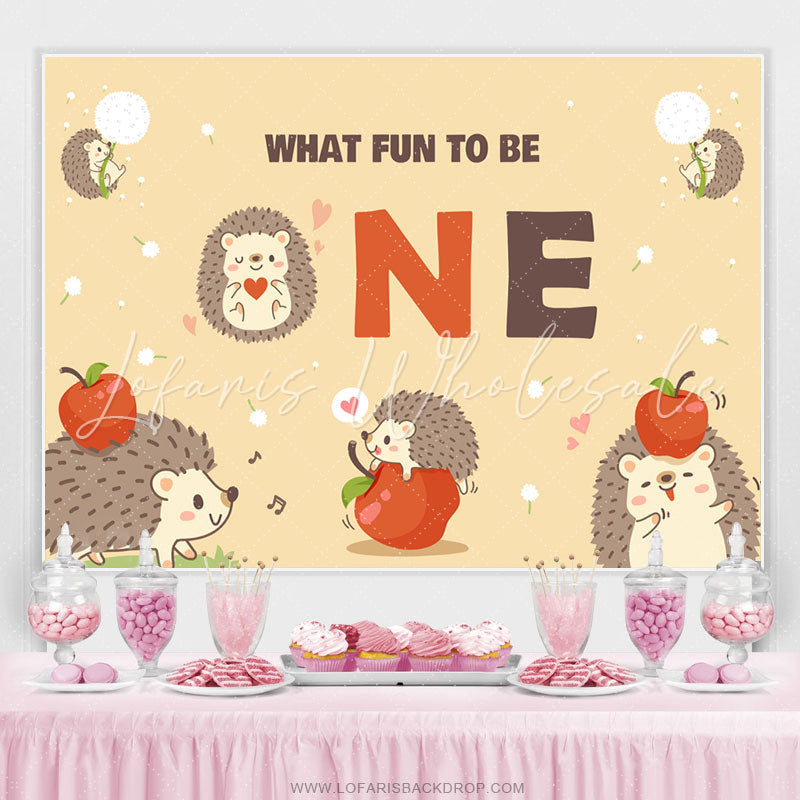 Lofaris Dandelion Apple Hedgehog Happy 1st Birthday Backdrop