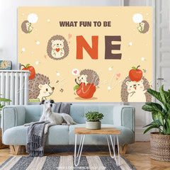 Lofaris Dandelion Apple Hedgehog Happy 1st Birthday Backdrop