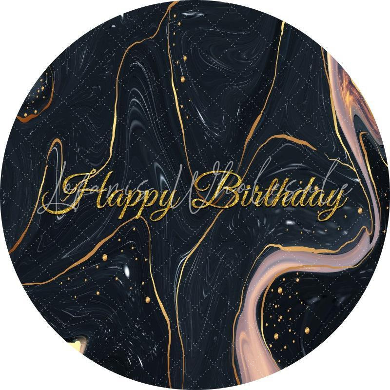 Lofaris Dark Abstract Gold Glitter Round Birthday Backdrop