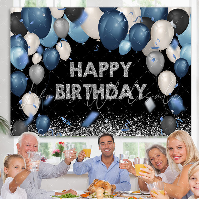 Lofaris Dark and Silver Bokeh Balloon Happy Birthday Backdrop