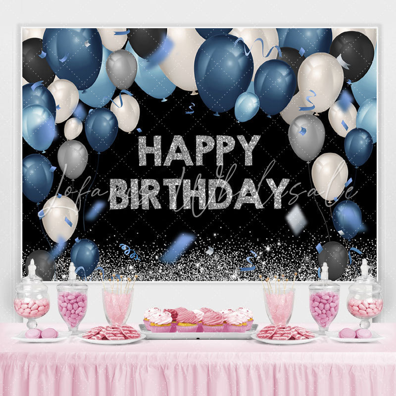 Lofaris Dark and Silver Bokeh Balloon Happy Birthday Backdrop
