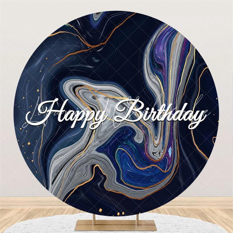Lofaris Dark Blue Abstract Lines Round Happy Birthday Backdrop