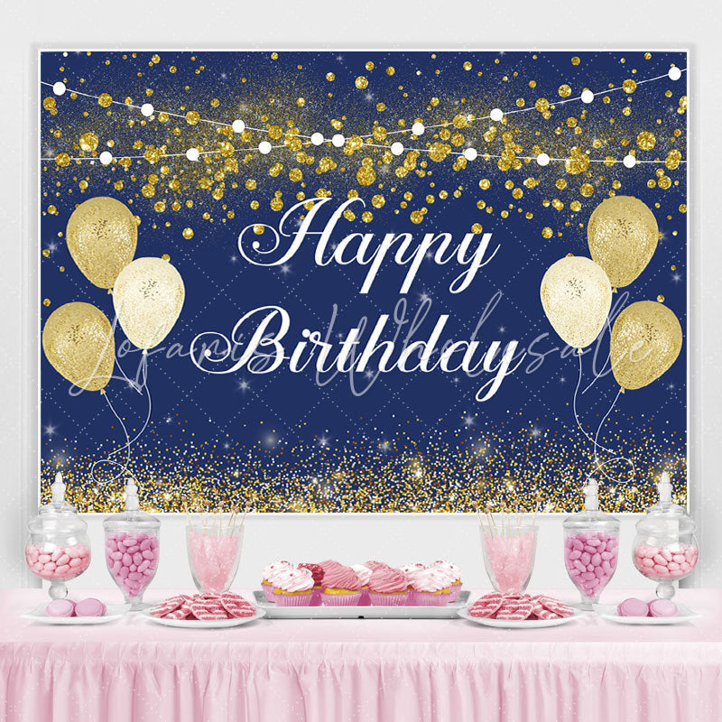 Lofaris Dark Blue And Gold Boked Ball Happy Birthday Backdrop