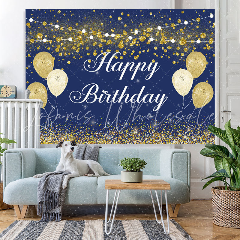 Lofaris Dark Blue And Gold Boked Ball Happy Birthday Backdrop